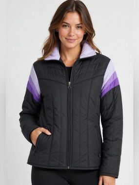 Vintage Snuggler Retro Puffer Ski Jacket Bleck with Lavender Accents by